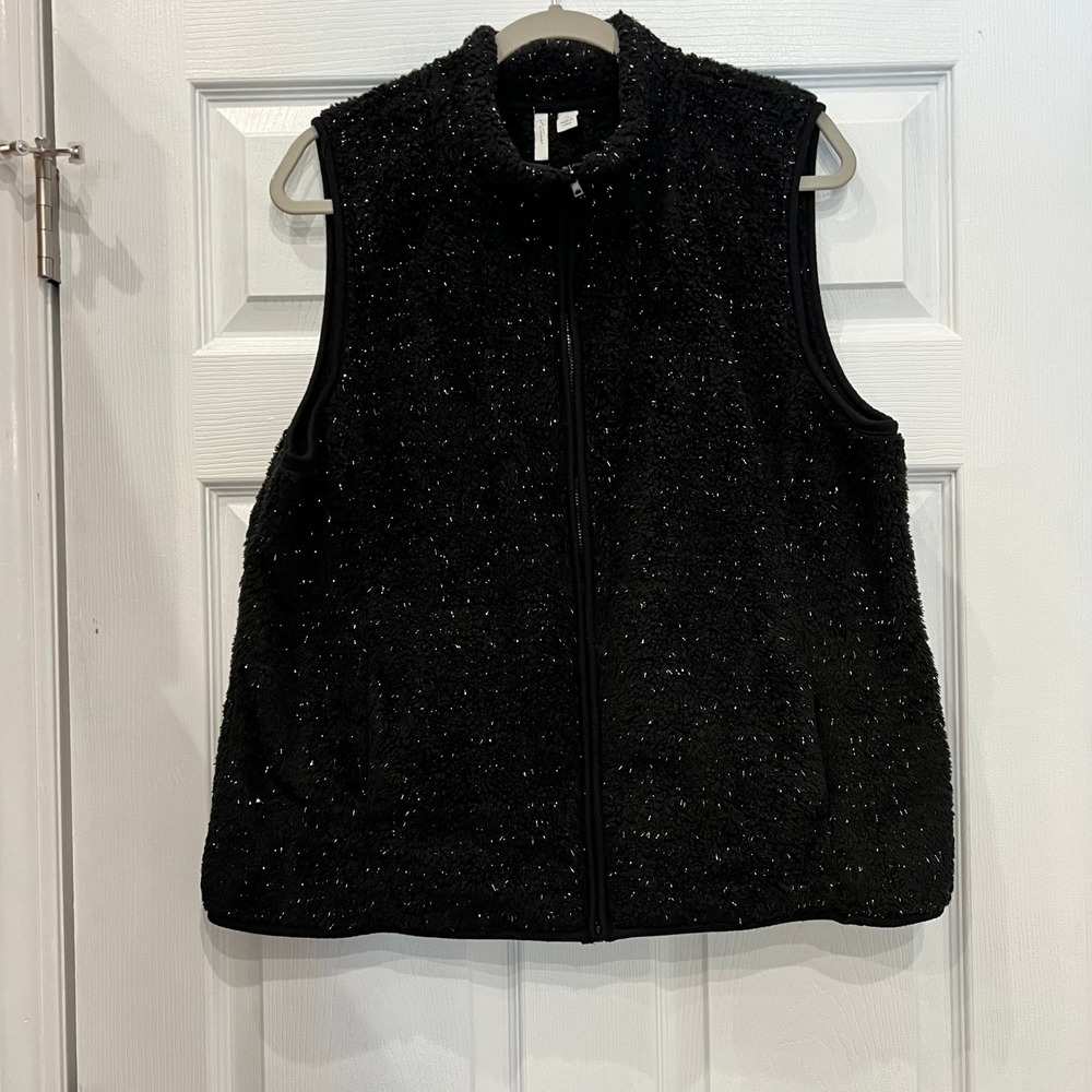 Active Vest Polyester Sherpa Metallic Tinsel Gorpcore Black Sparkle Holiday XL